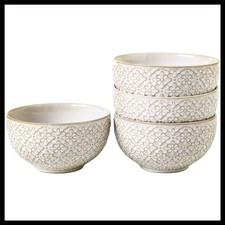 Versatile Set of 4 Embossed 26 OZ Soup Bowls - Modern Dinnerware for All Meals
