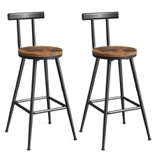 Bar Stools, Set of 2 Bar Chairs with Backrest and Footrest, 26" Tall Counter ...