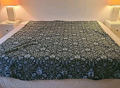 L.L. Bean Flannel Twin Duvet Cover TW 64X85 Green Cornflower Blue Floral Cotton 