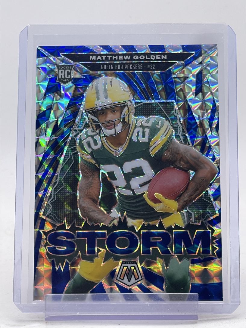 MATTHEW GOLDEN 2025 MOSAIC STORM ROOKIE BLUE MOSAIC PACKERS RC /99 Q0631