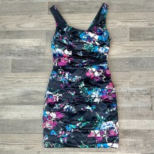 Express Navy Floral Ruched Satin Sleeveless Dress Size 4 S35