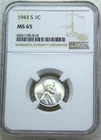 1943-S Lincoln Steel Cent NGC MS65 Superb Frosty Luster, PQ New Holder #K466Z