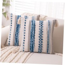 Boho Throw Pillow Covers 18x18 Set of 2 Woven 18" x 18" Pack of 2 Sky Blue