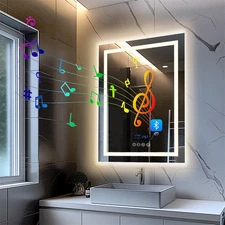 Smart LED Illuminated Fog-Free Bathroom Mirror Bluetooth Speaker Digital Display