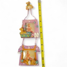 VTG 3D Resin Teddy Bear Baby Photo Frame Hanging Nursery Decor Pink Polka Dot