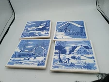 Vintage Coaster Tile Set of 4 The Old Homestead In Winter - Early Currier & Ives