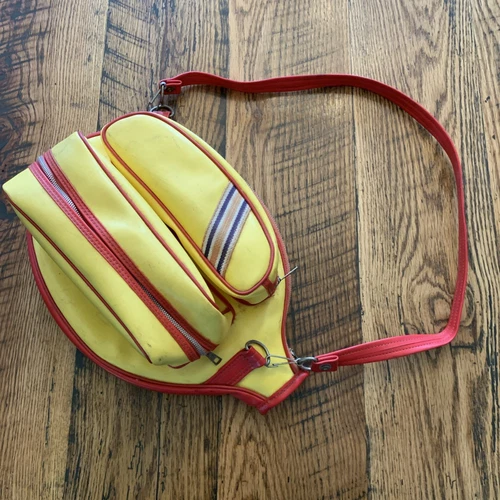 VTG Vinyl Tennis Large Sport Tote Bag Red Yellow Racket Game Pickle Ball