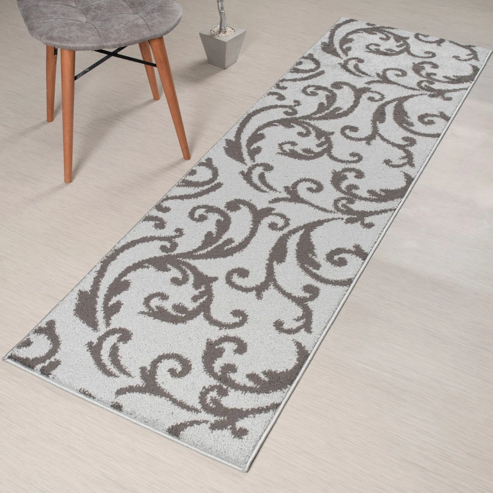 Custom Length Stair Hallway Carpet Runner Rug Non Slip Backing, Floral Silver - Image 2 of 4