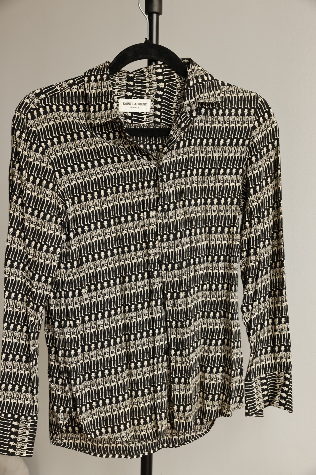 SAINT LAURENT PARIS 2015SS Skull Patterned all over Shirt Authentic Size FR 38