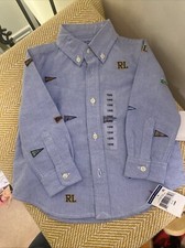 Ralph Lauren Shirt Kids 18M Blue Bulldog PRL Flag Embroidered Button Up