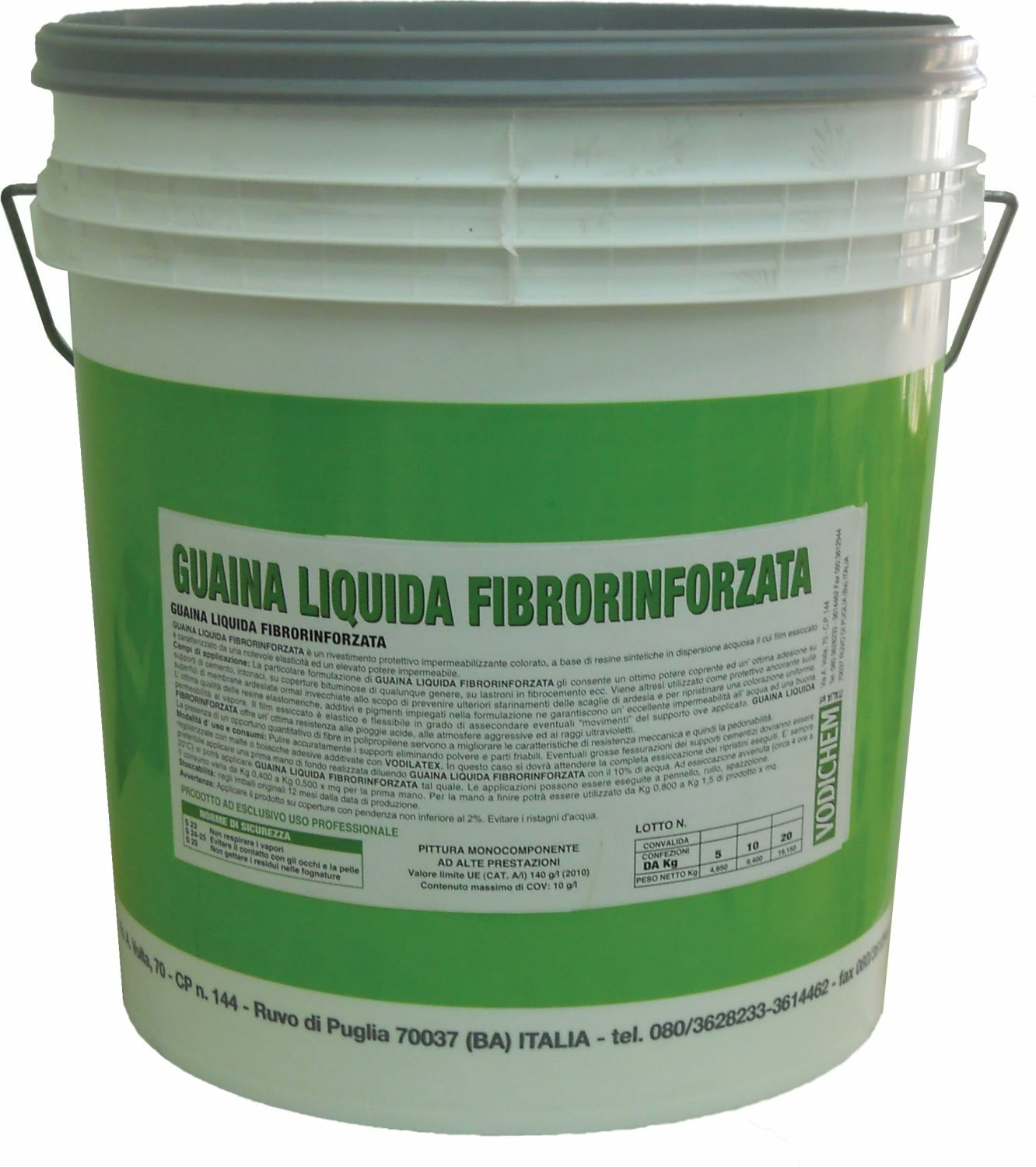 Vodichem Guaina Liquida Impermeabilizzante Fibrorinforzata Grigio Secchio 5 Kg