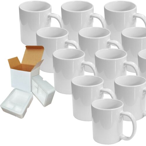 12 un. tazas blancas en blanco de 11 OZ tazas recubiertas de sublimación tazas de prensa térmica + caja de espuma - Imagen 3 de 4