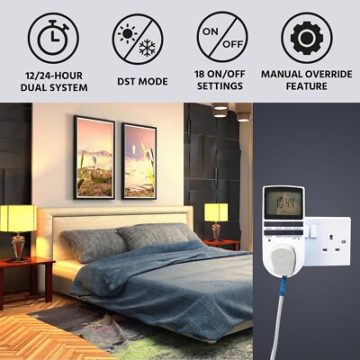 Elektronische digitale Zeitschaltuhr 12/24 Stunden Schalter 7 Tage Steckdose UK steckbar programmierbar