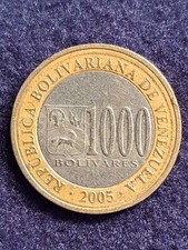 2005 Venezuela 1000 Bolivares coat of arms bust of a man 8.35g 24mm Bi-metallic 