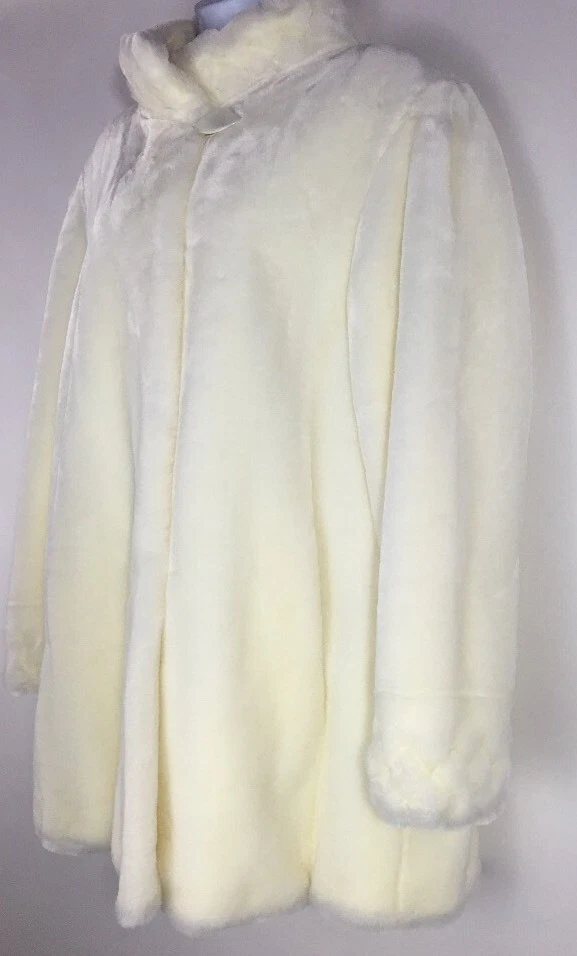 Abrigo Olympia Limited Inc Petite pequeño marfil crema blanco roto forrado de piel sintética Foto 4 de 4