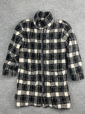 Satwater Luxe Coat Women's Xs Black Cream Plaid Sherpa Full Zip Long Jacket