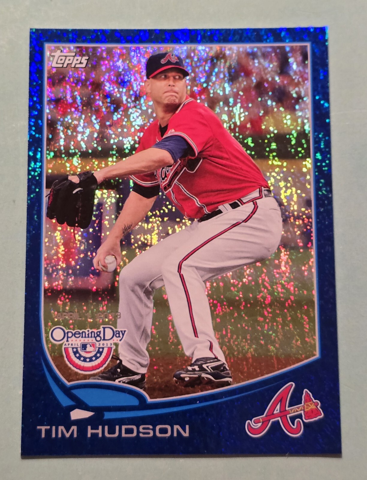 2013 Topps Opening Day TIM HUDSON #195 Blue Sparkle #/2013 Atlanta Braves