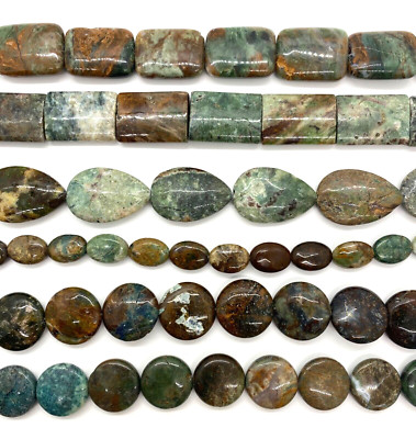Natural Rainforest Jasper Rectangle Circle Oval Teardrop 15.5 Inch Strand