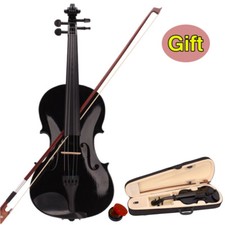 Black Maple 4/4 Acoustic Violin Case Bow Rosin Strings Tuner Shoulder Rest