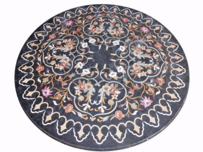 42 '' Schwarz Marmor Pietra Dura Handwerk Inlay Kunst Heim Dekor Center Table Top