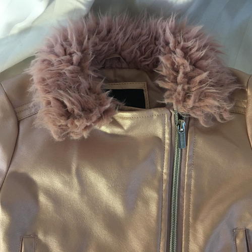 Jacket Limited Too Girls Faux Fur Leather Coat 4T Sparkle Pink Moto Zip Shiny 4 - Picture 2 of 13