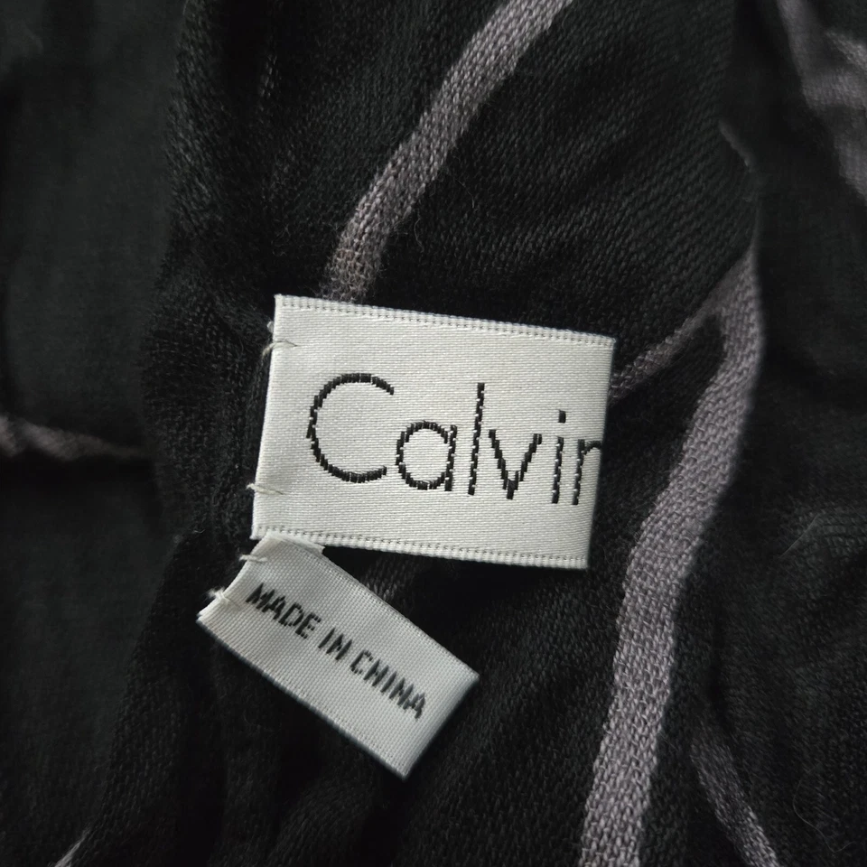 Calvin Klein Men's Scarf Black With Gray Striped Pattern Super Soft 14x74 - Image 3 of 4