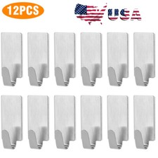 12x Self Adhesive Stainless Steel Hooks Bathroom Wall Door Strong Sticky Holders