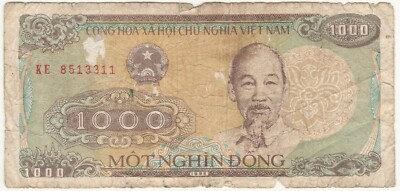 ベトナム　(Vietnam)　旧紙幣　１９８８年ホーチミン肖像１０００ドン札１枚 VIETNAM 1988 1000 MOT NGHIN DONG BANKNOTE | eBay