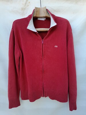Thomas Burberry Cardigan Mens XL Red Cotton Mix Embroidered Logo
