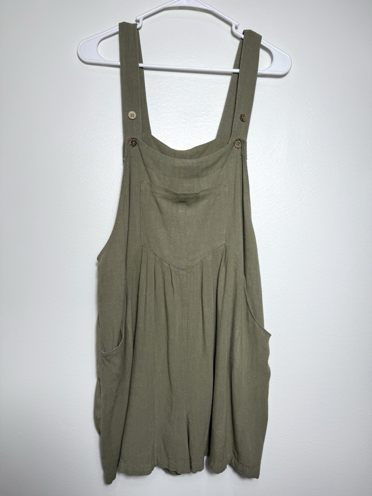 ANRABESS Women Casual Green Linen Jumpsuit Adjustable Short Overall Romper Sz L 