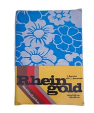 Set Duvet Cover Pillowcase blue Cotton Floral Flowers 70s Vintage Mid-Century