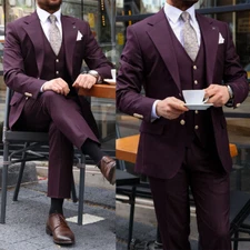 Vintage Men's Suits 3 Piece Set Business Casual Notch Lapel Regular Fit