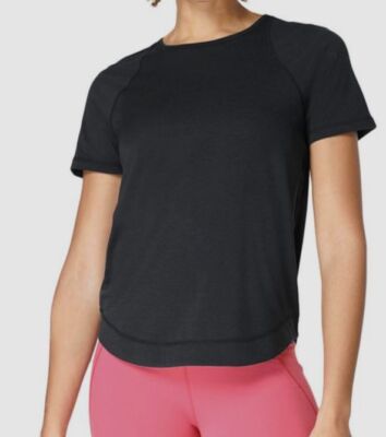 $78 Sweaty Betty Women Black Crew-Neck Breathe Easy Tee T-Shirt Size S