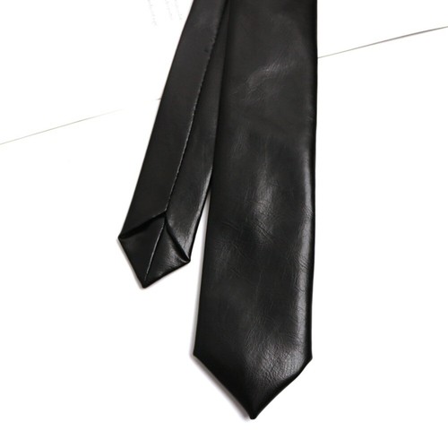 Narrow PU Leather Tie Solid Color Retro Cravat Classic Men Necktie Business - Picture 9 of 18