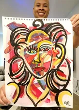 CORBELLIC EXPRESSIONISM 17X14 FIRE RED WOMAN CONTEMPORARY GALLERY PAPER FINE ART