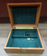 r355 Keepsake Green velvet Lined jewelry box with key, wooden birthday gift box