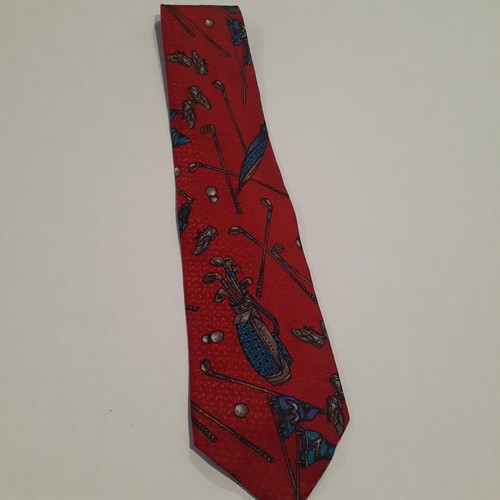 Prestige Men's Neck Tie Golf Tie 100% Silk Red - Picture 2 of 5