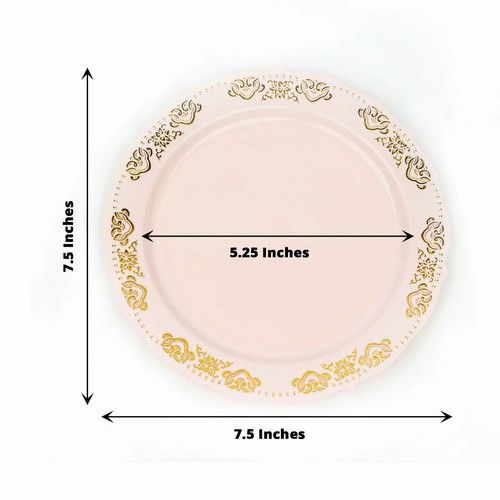8 in Blush Round Salad Plates Gold Trim Wedding Party Disposable Supplies Bulk - Picture 2 of 8