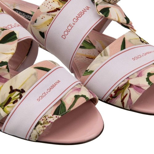 DOLCE & GABBANA DG Logo Crystal Bow Brooch Lily Sandals Shoes BIANCA Pink 13392 - 第 5/8 張圖片
