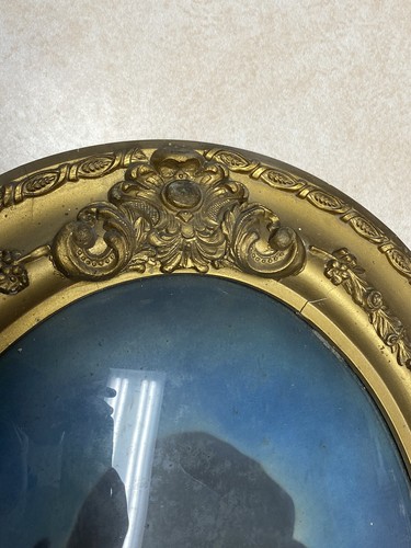 Antique Vintage Gesso picture frame gold wood Oval Beveled Glass 1900 - Picture 2 of 15