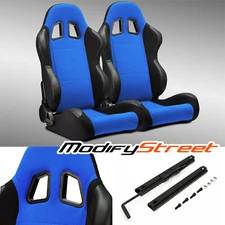 2 x BLUE PINEAPPLE FABRIC/PVC LEATHER LEFT/RIGHT RACING CAR SEATS + SLIDER