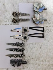 Vintage Lot Of 12 Ornate Hair Clips Mother Of Pearl, Floral, Rhinestone Cute 