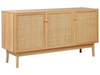 Sideboard 3 TüRen Aus Kiefernholz Mit Rattanfront Im Boho-Stil Schrank Aus Helle
