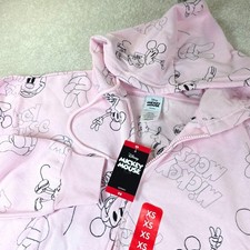 Disney Mickey Mouse Hoodie Women XS Pink AOP Full Zip Fleece Cotton Blend NEW