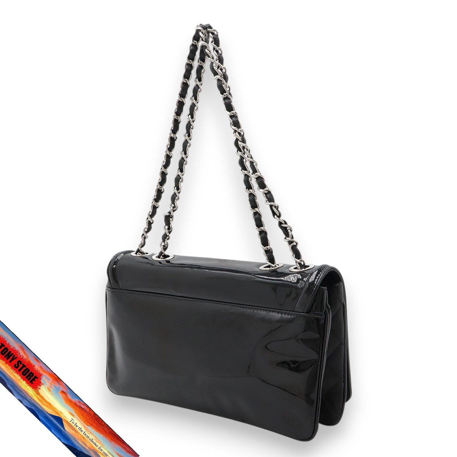 Chanel Lipstick Coco Chain Shoulder Bag Enamel Leather Black Gray thumbnail 2