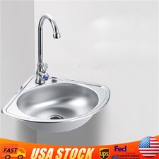 Single Triangle Wash Basin Corner Sink Mini Bar Sink Stainless Steel w/ Faucet