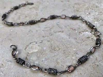    VINTAGE Sterling Silber 925 FACETTIERTER TOPAS BALI BOHO Perlen NACHLASS Halskette 
