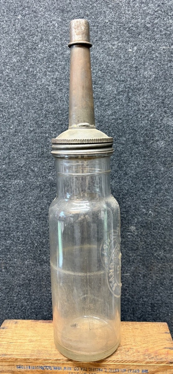 Vtg 1940s Standard Oil Indiana Embossed Clear Glass 1 Quart Oil