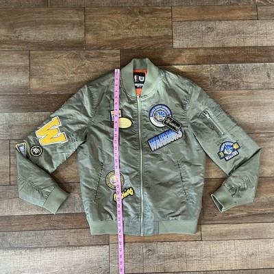 NBA UNK Warriors Bomber Jacket Men's Size S Olive Satin Patch #13C