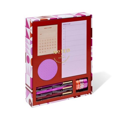 Noted By Post It Gift Set With Notes Pens Washi Tape Red Pink Desk Accessories